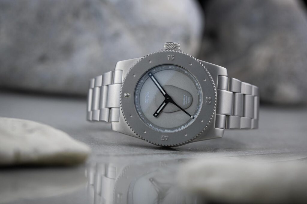 Isotope Hydrium Grey Reef Shark limited edition dive watch with grey dial and stainless steel bracelet
