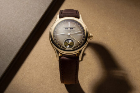 Laurent Ferrier Classic Moon Dusk captures golden hour in yellow gold Laurent Ferrier Classic Moon Dusk in yellow gold with brown gradient dial and moonphase display