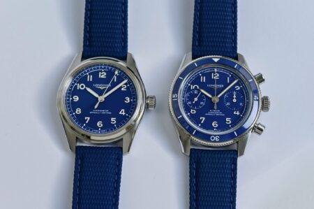 Longines Spirit Pilot and Spirit Pilot Flyback watches with matte blue dials