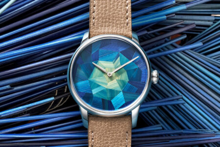 Louis Erard Marqueterie de Paille watch with blue straw marquetry dial