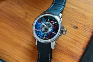 Louis Moinet Moon Meteor watch with celestial miniature painting and meteorite details