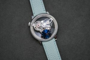 MB&F Gives the SP One a Diamond-Set White Gold Case MB&F SP One Pavée diamond-set white gold watch with dark blue inclined dial