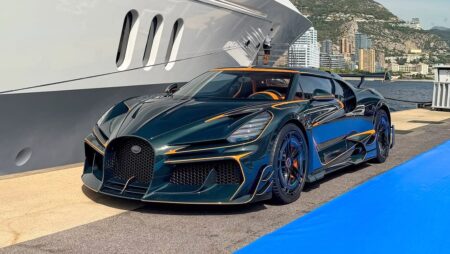 Mansory’s Bugatti Mistral Vincero Brings One-Off Drama to Monaco Mansory Bugatti Mistral Vincero in dark green with orange accents at Port Hercule in Monaco