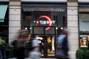 Tissot PRX watches displayed at the Covent Garden boutique during a private club event