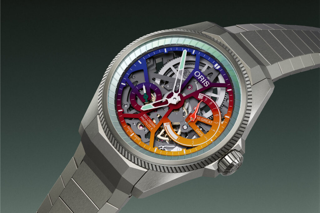 Oris ProPilot X Gonzo Edition skeleton watch in titanium with gradient dial