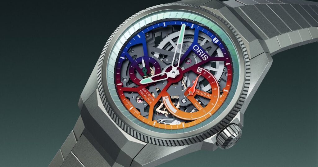 Oris Hides a Laser-Etched Surprise Inside the ProPilot X Gonzo Edition Oris ProPilot X Gonzo Edition watch with hidden laser-etched mainspring detail