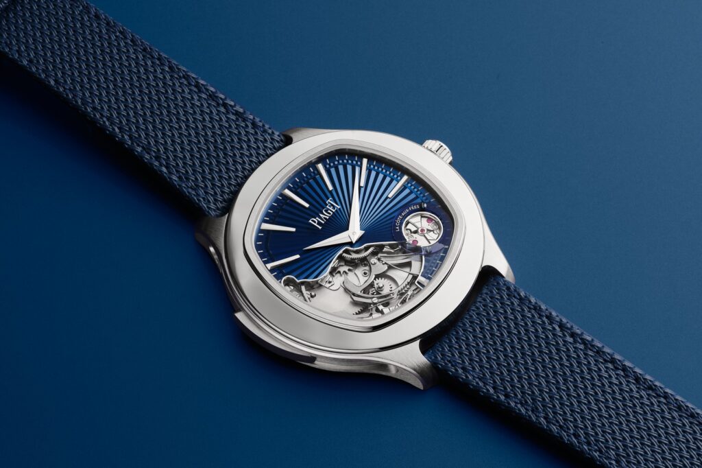 Piaget Polo Minute Repeater in white gold with blue openworked dial