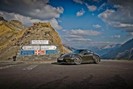 Porsche 911 GT3 Bergsport brings manual Alpine focus to a 100-car run Porsche 911 GT3 Bergsport in Valleygreenmetallic on an Alpine road