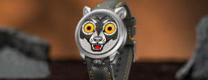 Konstantin Chaykin Hungry Wolf watch with wolf face dial and pointed upper lugs