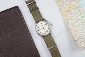 Rotary x MoD ATP Reissue field watch on a khaki fabric strap