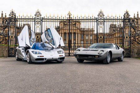 1969 Lamborghini Miura P400 S and 1995 McLaren F1 at Salon Privé concours lawns