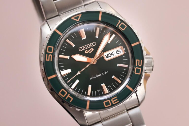 Seiko 5 Sports SKX SNZH Formal White and Tweed Green watches