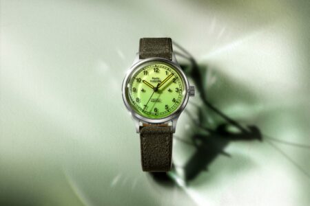 Studio Underd0g 02SERIES Mantis watch with green gradient dial and green suede strap