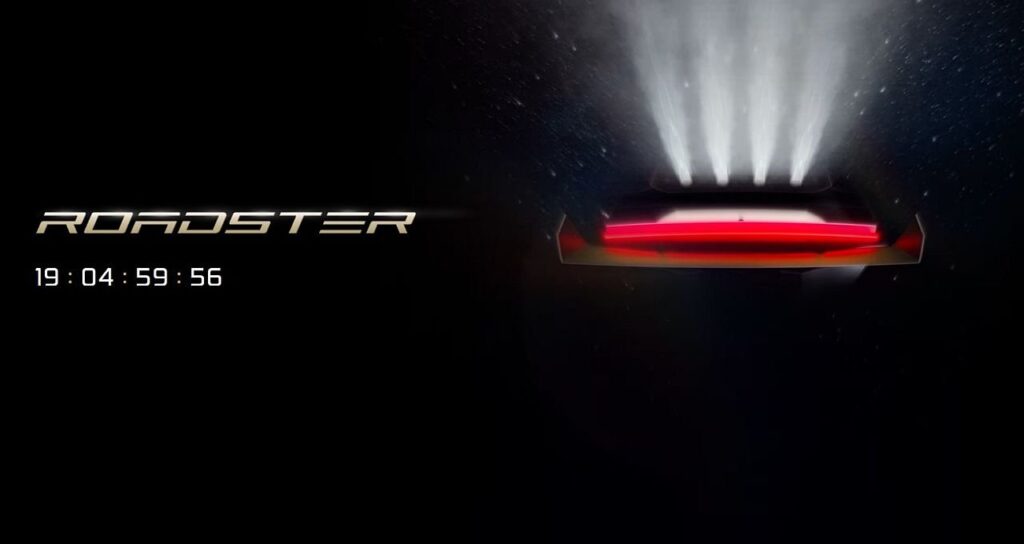 Tesla Roadster electric sports car silhouette with launch-inspired lighting