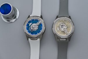 Ulysse Nardin Freak One Blue Enamel and Freak One Guilloché watches in titanium cases