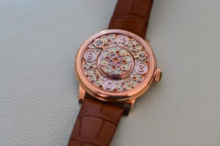 Beauregard and Vianney Halter Reimagine the Ulysse in Saint-Petersbourg Form Beauregard x Vianney Halter Ulysse Saint-Petersbourg watch with gemstone dial in pink gold