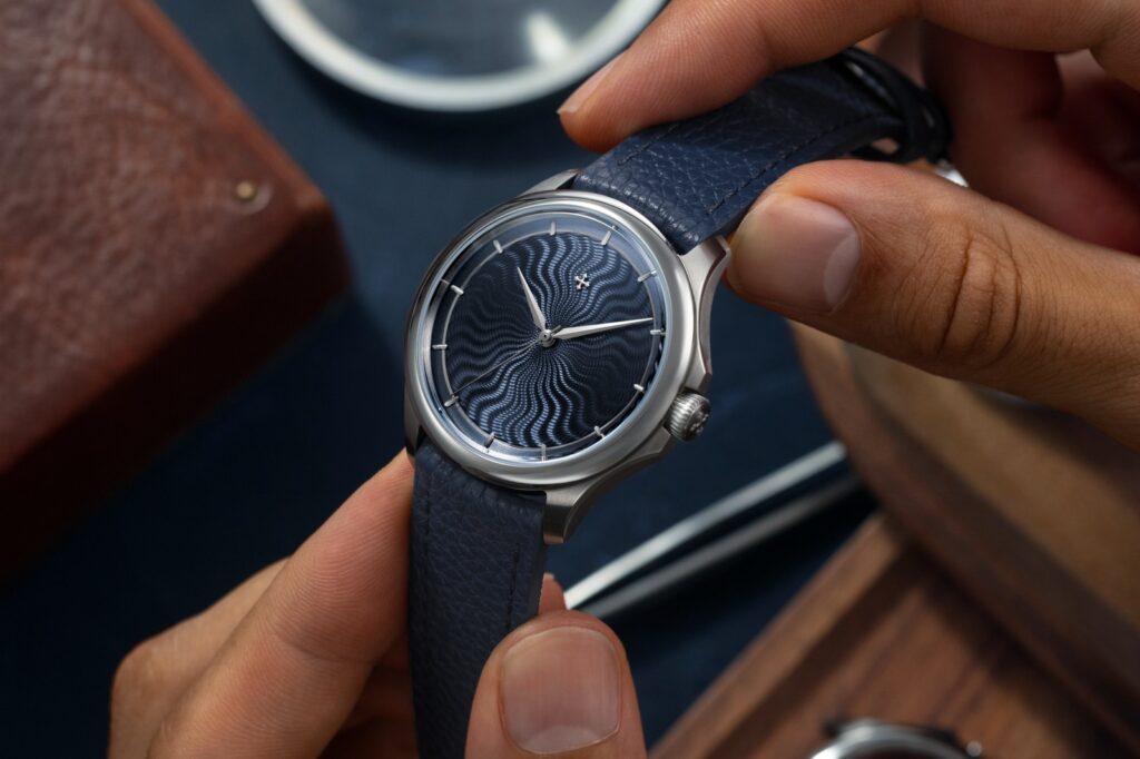 Venezianico Redentore Levius Turns Titanium Into a Dress Watch Proposition Venezianico Redentore Levius titanium dress watch with blue guilloche dial on leather strap