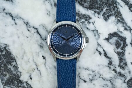 Venezianico Redentore Levius titanium watch with blue guilloché dial on leather strap