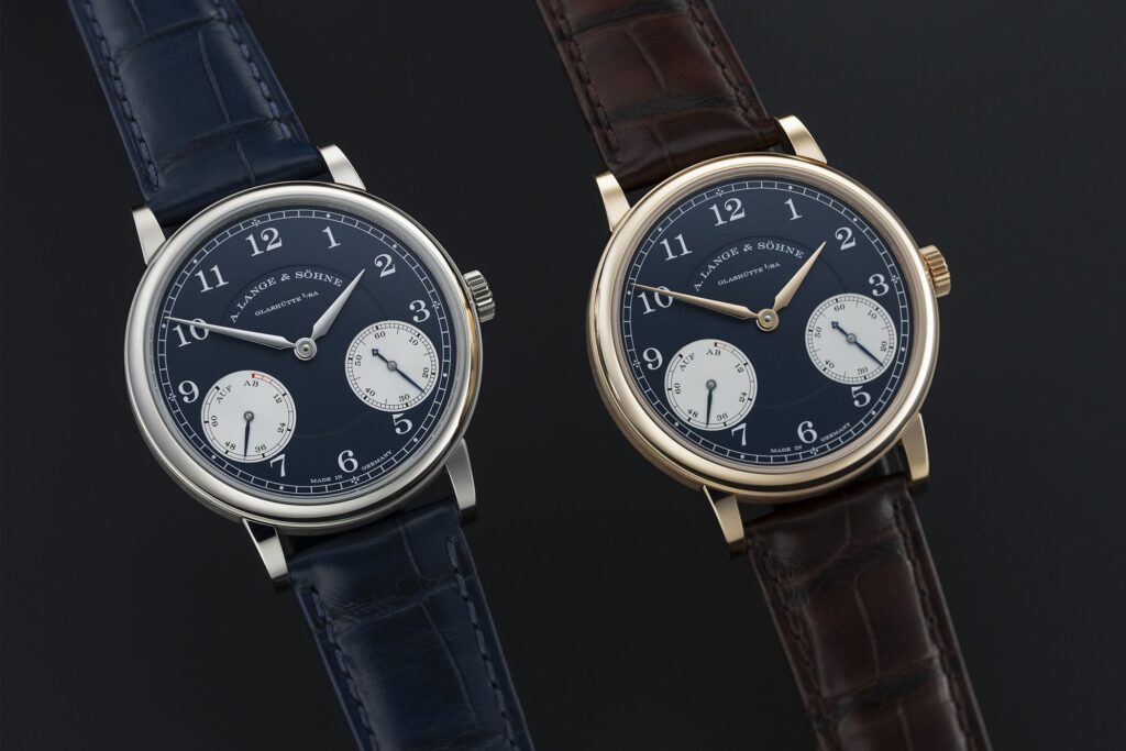 A. Lange & Söhne Shrinks the 1815 Up/Down Into a Sharper Limited Edition A. Lange & Söhne 1815 Up/Down limited edition watches in pink gold and white gold with blue dials
