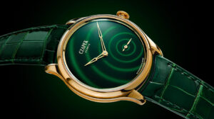 Czapek Promenade Goutte de Rosée yellow gold watch with green Grand Feu enamel dial