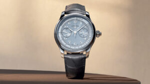 Longines Brings the Monopusher Chronograph Back to the Master Collection Longines Master Collection Chrono Monopusher watch with textured dial and leather strap