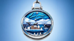 Louis Vuitton Escale en Alaska pocket watch with Northern Lights enamel scene and animated polar animals