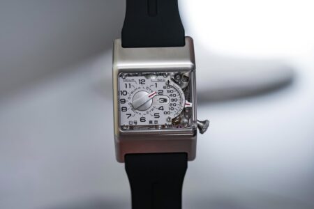 A selection of modern jumping hour watches with unconventional mechanical time displays