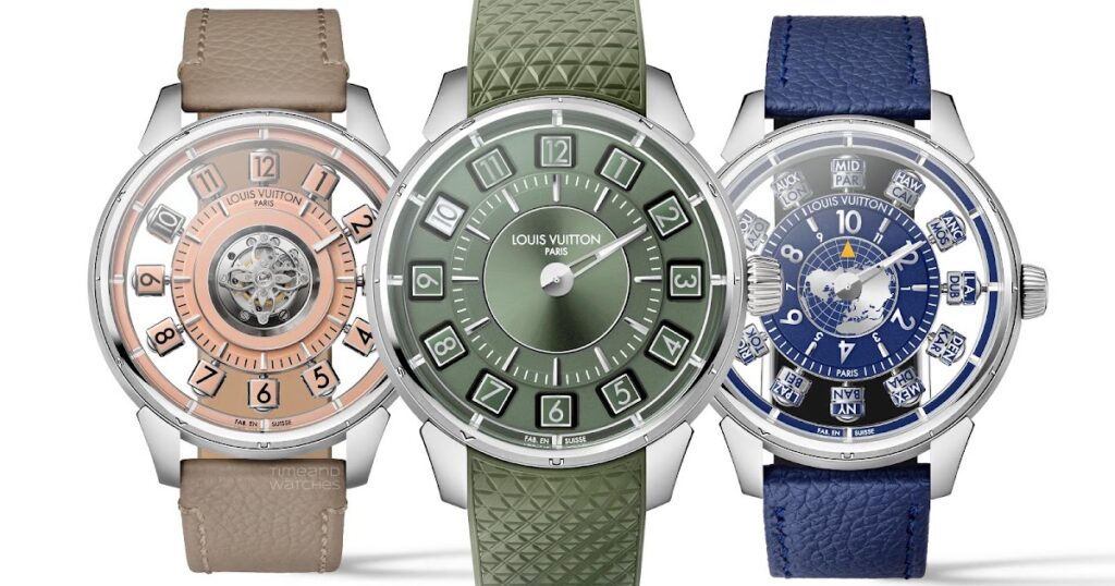Louis Vuitton Tambour Spin Time watches with rotating cube hour displays