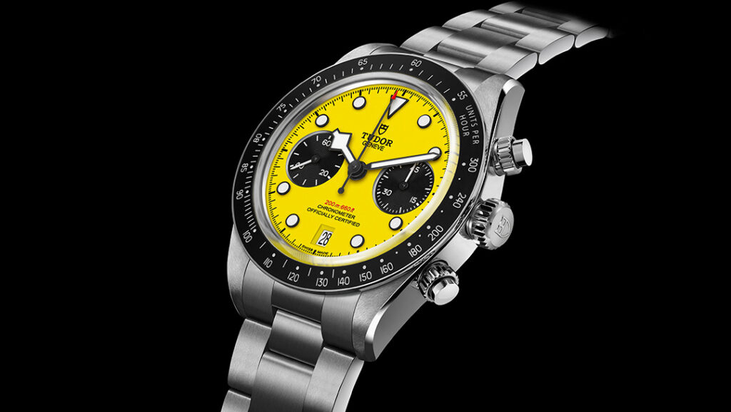 Tudor’s Black Bay Chrono 39 Bumblebee Turns the Dial Yellow Tudor Black Bay Chrono 39 Bumblebee with yellow dial and black sub-dials