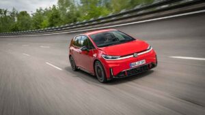 Volkswagen ID.3 GTI electric hot hatch with red GTI detailing