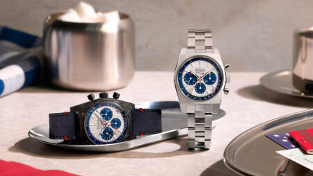 Zenith Chronomaster Revival A384 Liberty II Edition with white dial, blue sub-dials and red stripe details