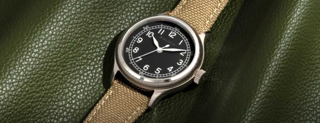 Bulova’s A-11 JIMMY Brings a Wartime Field Watch Into James Stewart’s Story Bulova A-11 JIMMY stainless steel field watch with black dial and white Arabic numerals