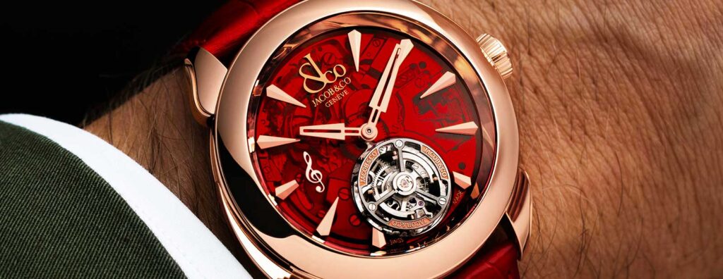 Jacob & Co Palatial Flying Tourbillon Minute Repeater with red translucent dial in rose gold