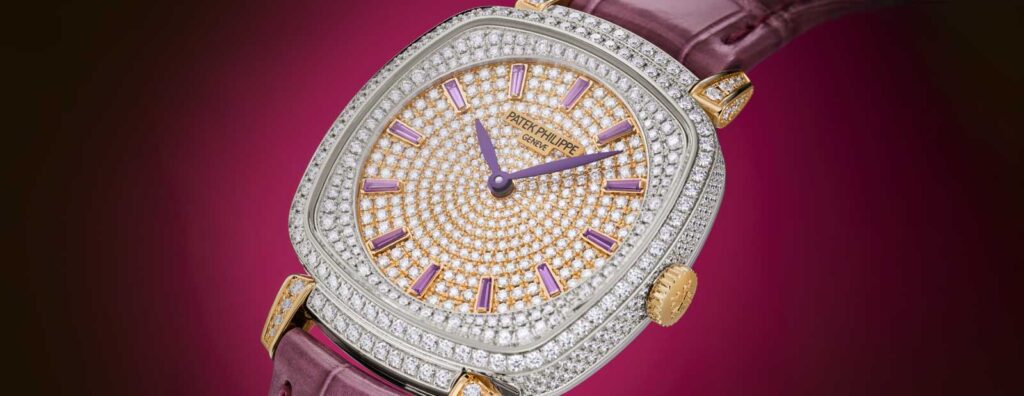 Six Patek Philippe Gondolo Ladies First watches in gold with diamond-set dials and coloured gemstone markers