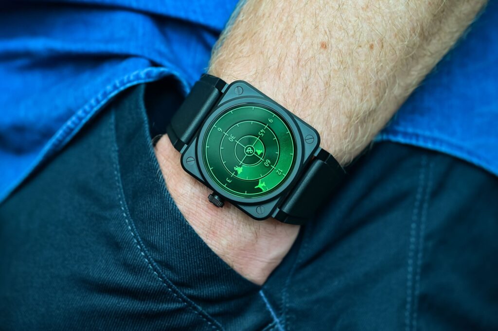 Bell & Ross BR-03 Green Radar Ceramic with green radar-style dial and black ceramic case