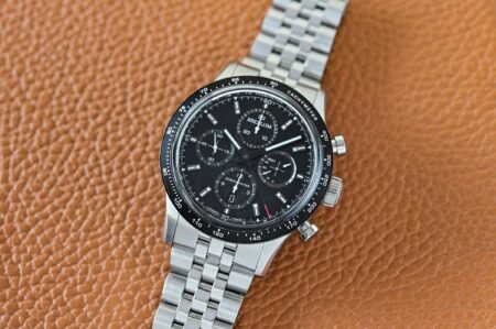 Brellum Pandial Power Reserve Chronometer LE Black stainless steel chronograph watch on bracelet