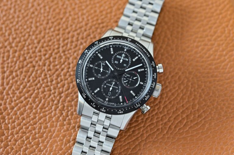 Brellum Brings Its Black Pandial Power Reserve Chronometer Into Steel Brellum Pandial Power Reserve Chronometer LE Black stainless steel chronograph watch on bracelet