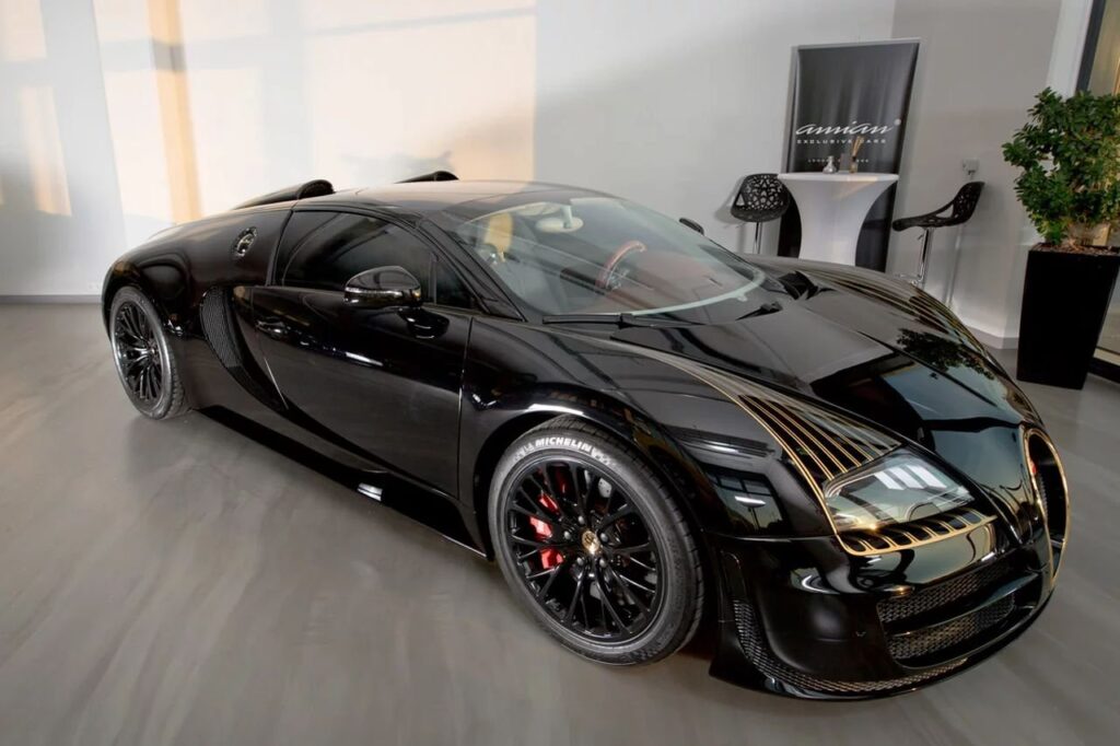 Rare Bugatti Veyron Black Bess Appears for Sale in Germany Bugatti Veyron Grand Sport Vitesse Black Bess with black paint and gold grille detailing