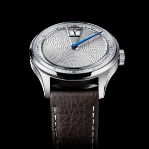 Christopher Ward C1 Jump Hour XV limited edition watch with rhodium silver guilloche dial