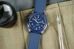 Earthen Summit MK2 ceramic watches in beige, dark green and navy colourways