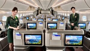 Eva Air Boeing 787-10 Dreamliner Business Class cabin with staggered seats