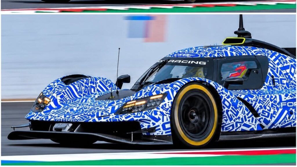 Camouflaged Ford Le Mans Hypercar prototype testing at Silverstone
