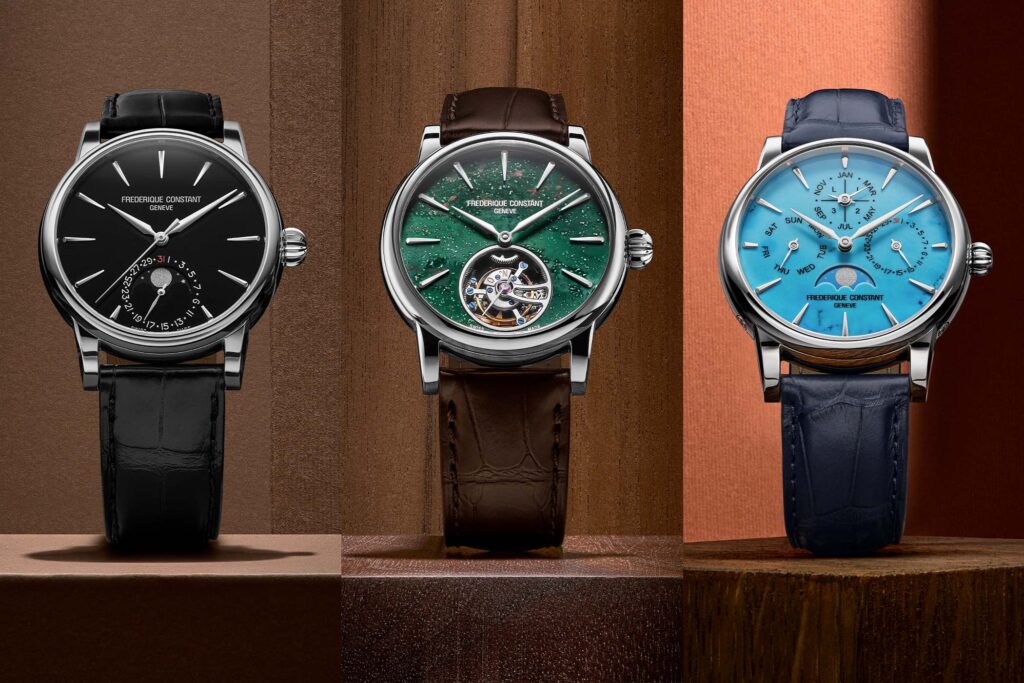 Frederique Constant 2026 Elements Collection stone dial watches in polished steel cases