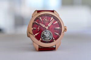 Jacob & Co Palatial Flying Tourbillon Minute Repeater in rose gold with red transparent dial