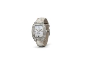 MADE Monaco 001 watch with mother-of-pearl dial, diamond bezel and Himalayan crocodile strap