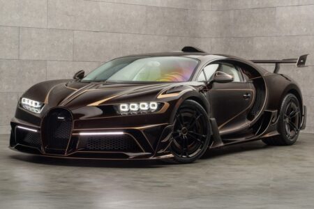 Mansory Bugatti Chiron Vivere in dark brown with gold accents