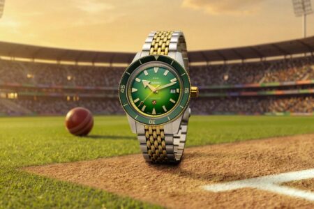 Rado Brings Cameron Green’s Cricket Story to the Captain Cook Rado Captain Cook x Cameron Green Limited Edition watch with green dial and gold-toned bezel