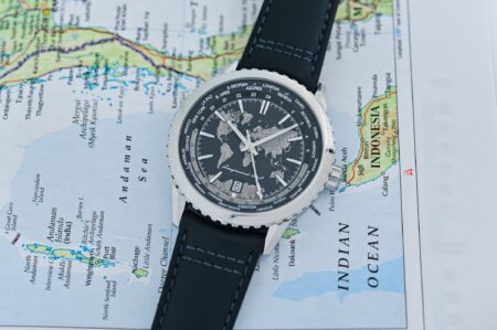 Raymond Weil Freelancer World-Traveller with blue world map dial and city bezel