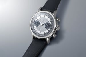 Raymond Weil Millesime Jubilee Chronograph with blue bicompax dial on a midnight-blue leather strap