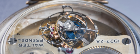 Historic inclined tourbillon pocket watch movement with angled regulating organ